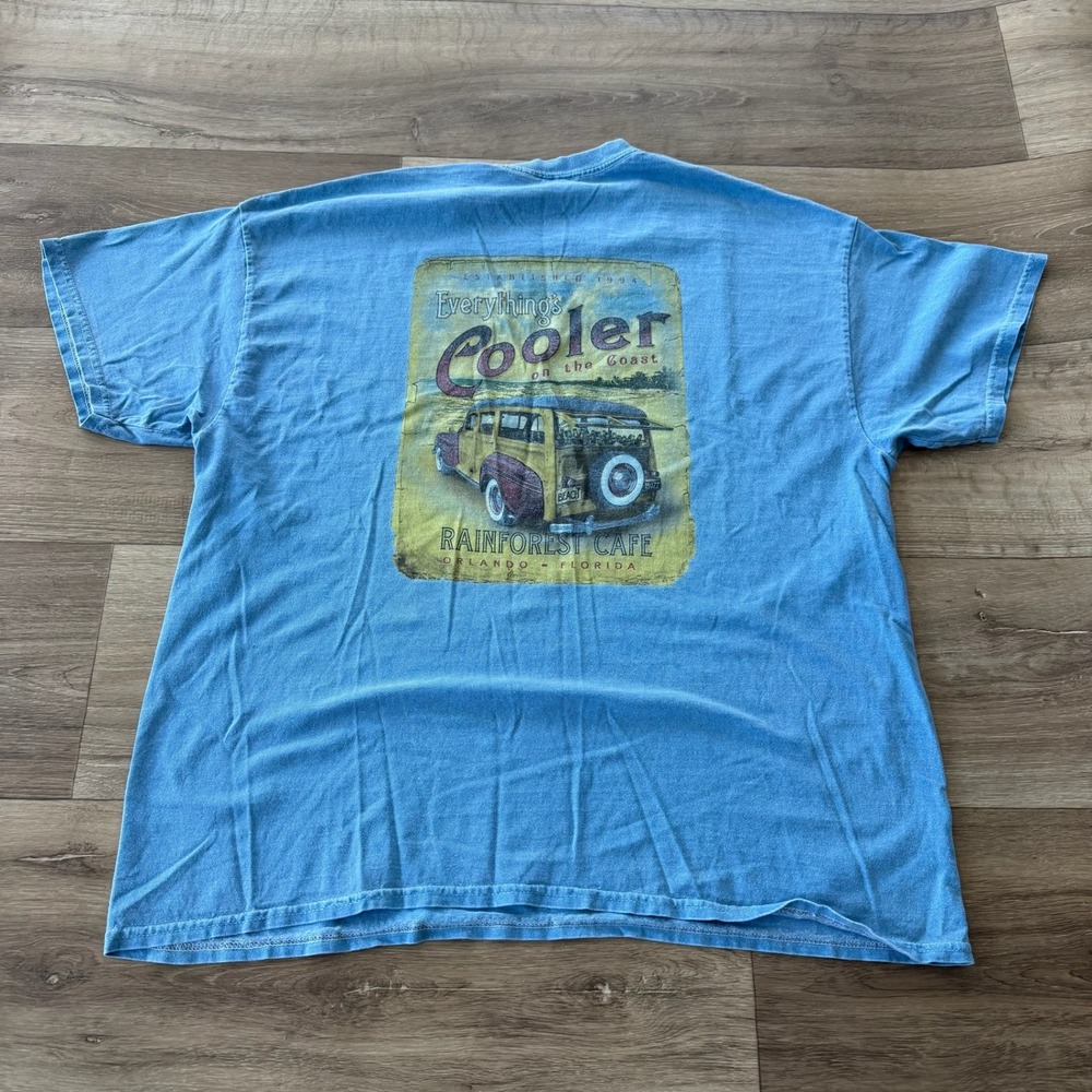 Rainforest Cafe Orlando Florida Woody Wagon Graphic T-Shirt Blue XL